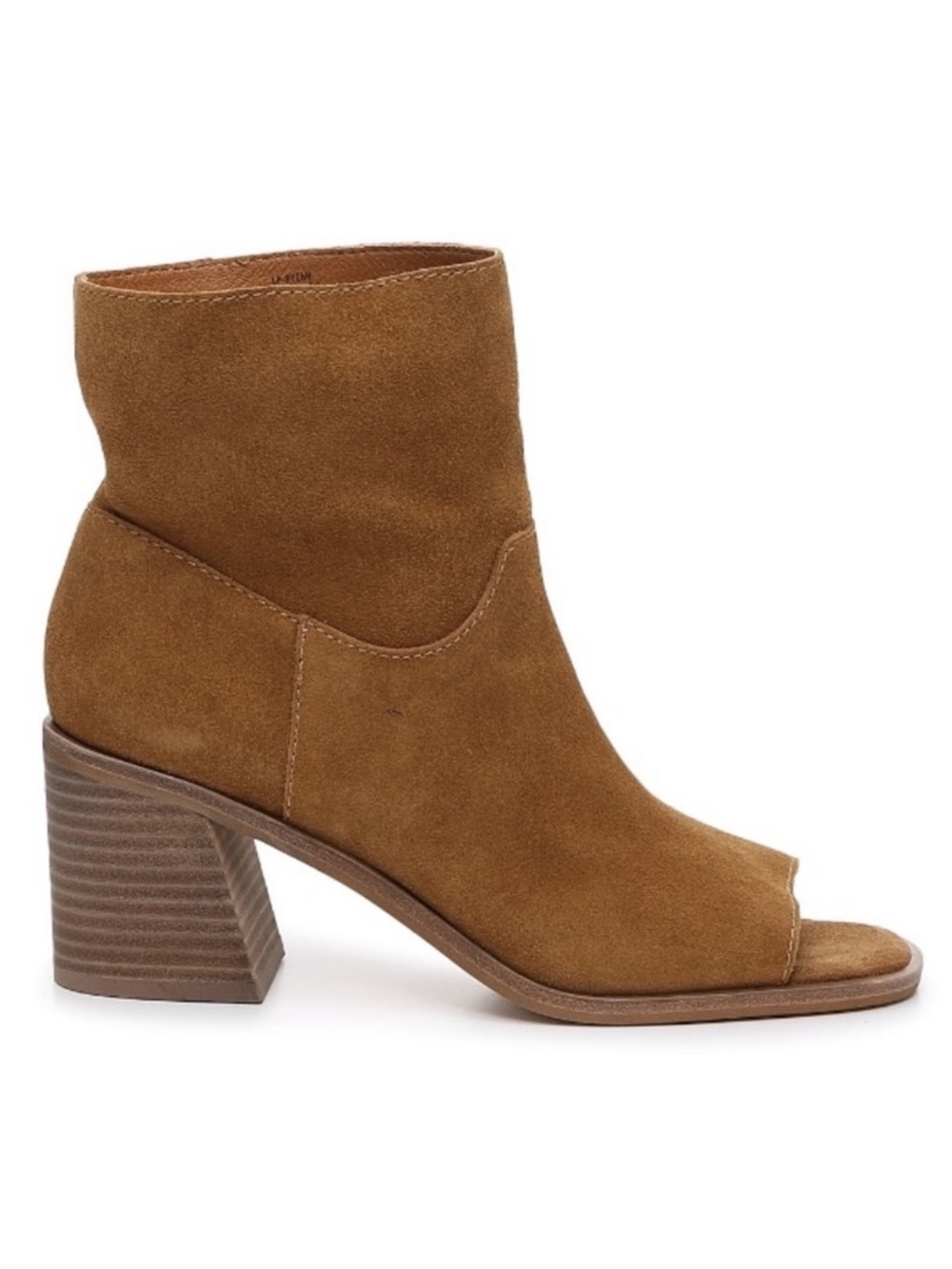 Lucky Brand Brown Leather Ryemi Peep Toe Booties Slouchy Stacked Block Heel Boot